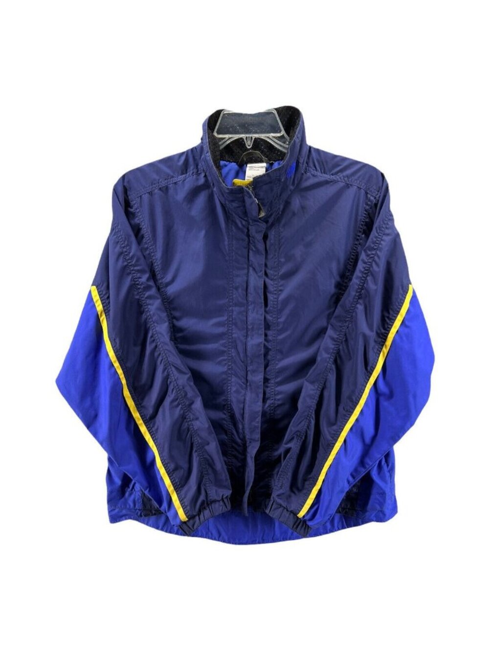 Vintage Womens XL Windbreaker Jacket Hi Lo Blue Multi Hide a Hood Moving Comfort